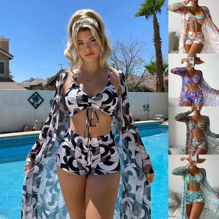 Catherine – 3-teiliges Bikini-Set mit Langarm-Cardigan für den Sommerstrand