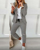 Blair | Damen Karo Blazer Set Langarmjacke Slim Pants Anzug
