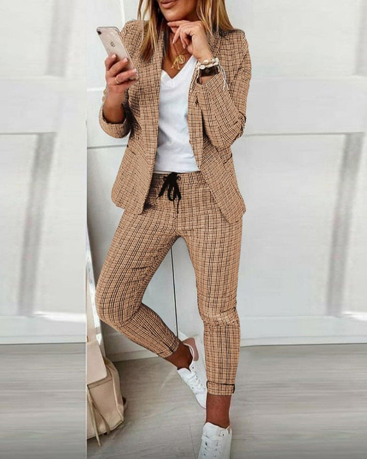 Blair | Damen Karo Blazer Set Langarmjacke Slim Pants Anzug