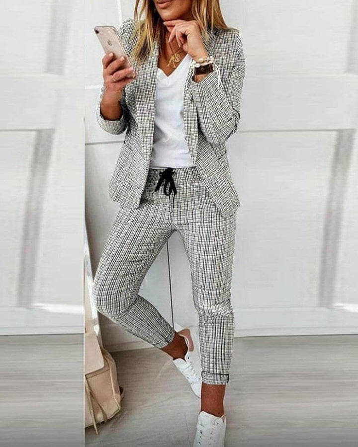 Blair | Damen Karo Blazer Set Langarmjacke Slim Pants Anzug