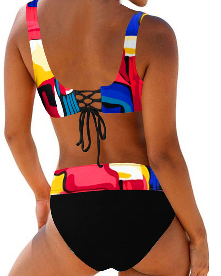 Samantha – Hohe Taille bunter Bikini Badeanzug