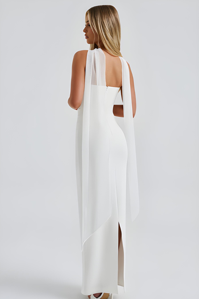 Deborah - Strapless Bandage-Maxikleid mit Chiffon-Halterdrape