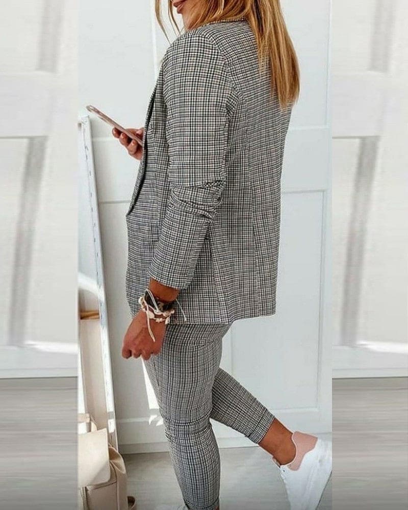 Blair | Damen Karo Blazer Set Langarmjacke Slim Pants Anzug