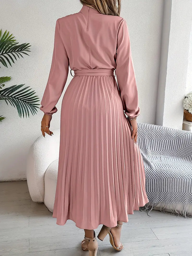 Damen Langarm Falten Kleid mit Gürtel