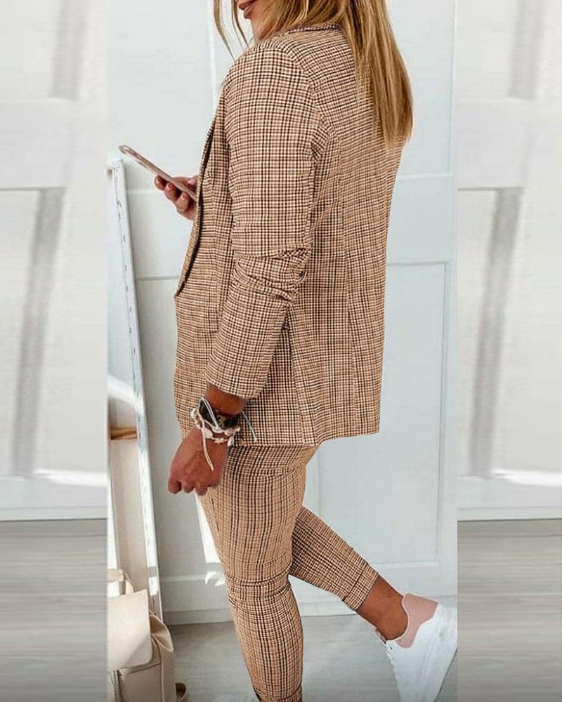 Blair | Damen Karo Blazer Set Langarmjacke Slim Pants Anzug
