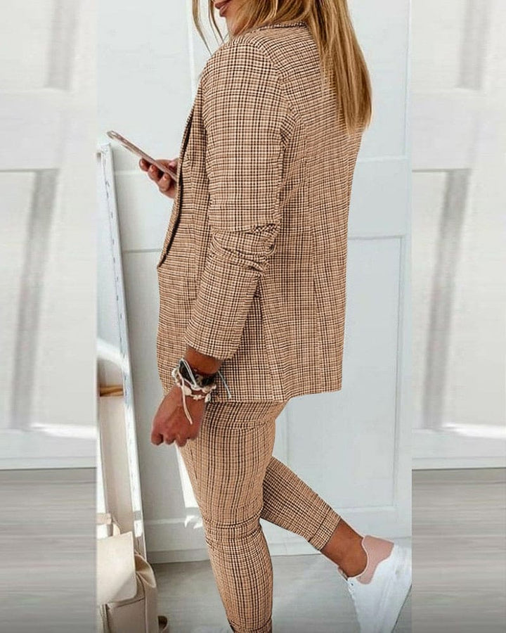 Blair | Damen Karo Blazer Set Langarmjacke Slim Pants Anzug