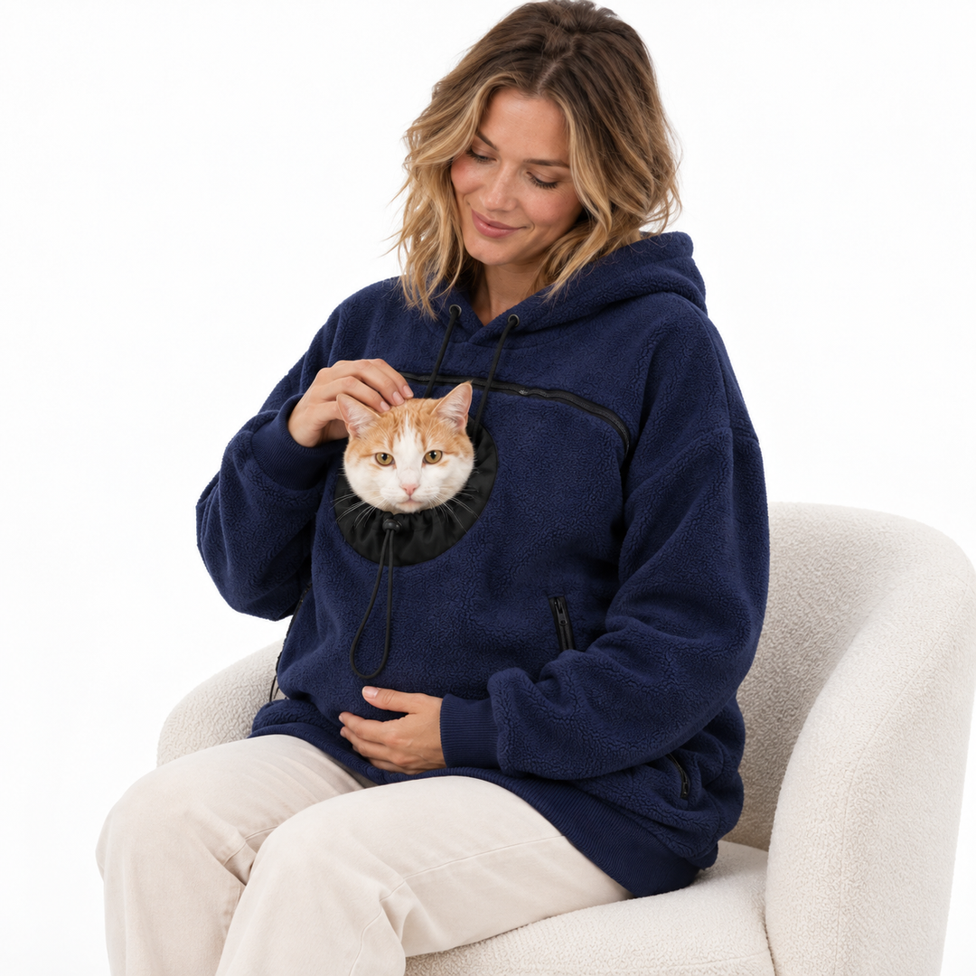 Corvina | Damen Sherpa Haustier Trage Hoodie mit Ausguck-Tasche