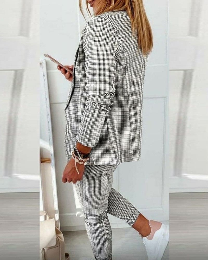 Blair | Damen Karo Blazer Set Langarmjacke Slim Pants Anzug