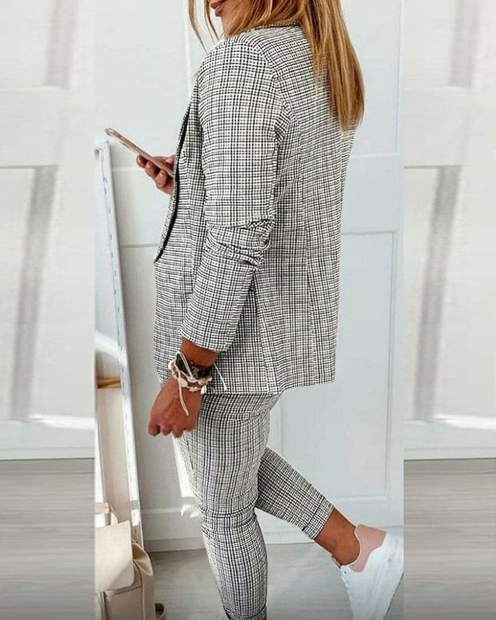 Blair | Damen Karo Blazer Set Langarmjacke Slim Pants Anzug