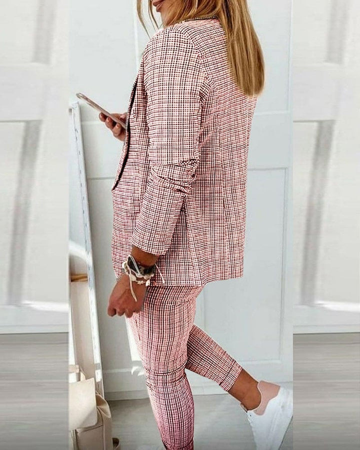 Blair | Damen Karo Blazer Set Langarmjacke Slim Pants Anzug