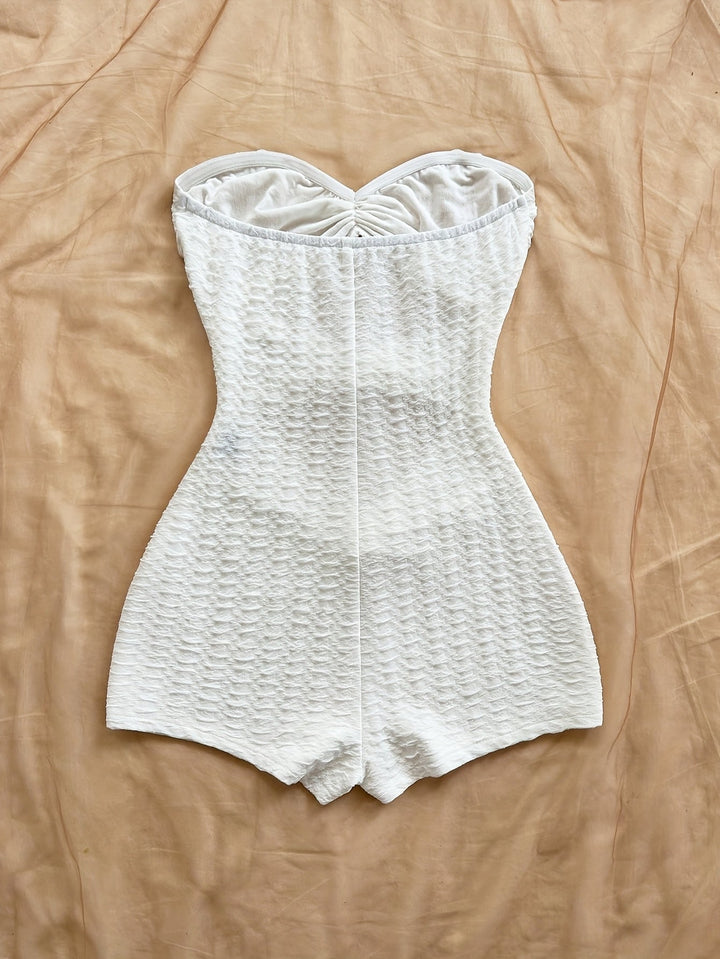 Damen Baddräkt Retro Bandeau Leopardenmuster mit Ausschnitten und Dekorativen Schnallen – Perfekt für Strand und Pool