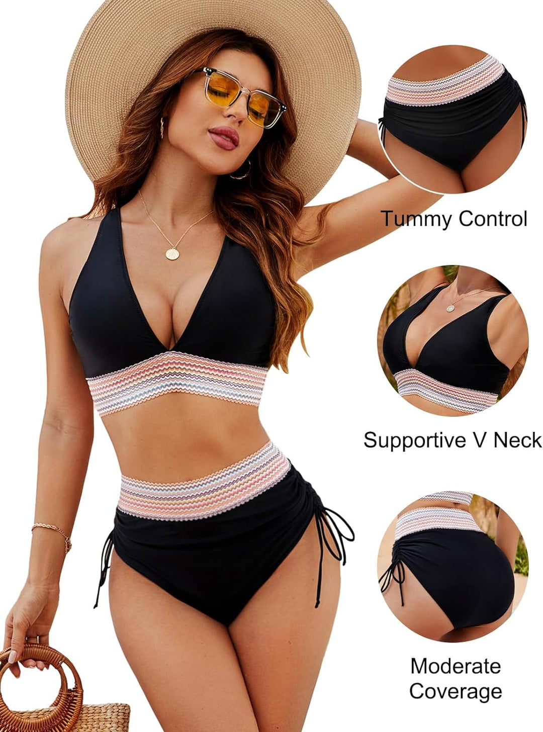 Damen Bikini Set mit Hoher Taille und Push-Up – Elegante Strandmode mit Bauchkontrolle