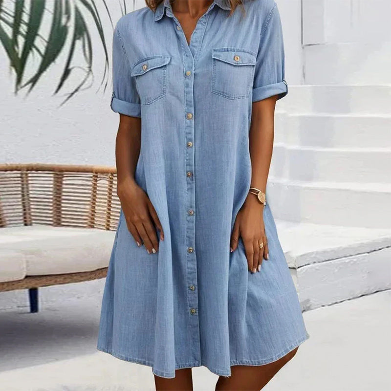 RIANNE - Elegantes Vintage-Kleid mit kurzen Ärmeln, Kragen und Knöpfen