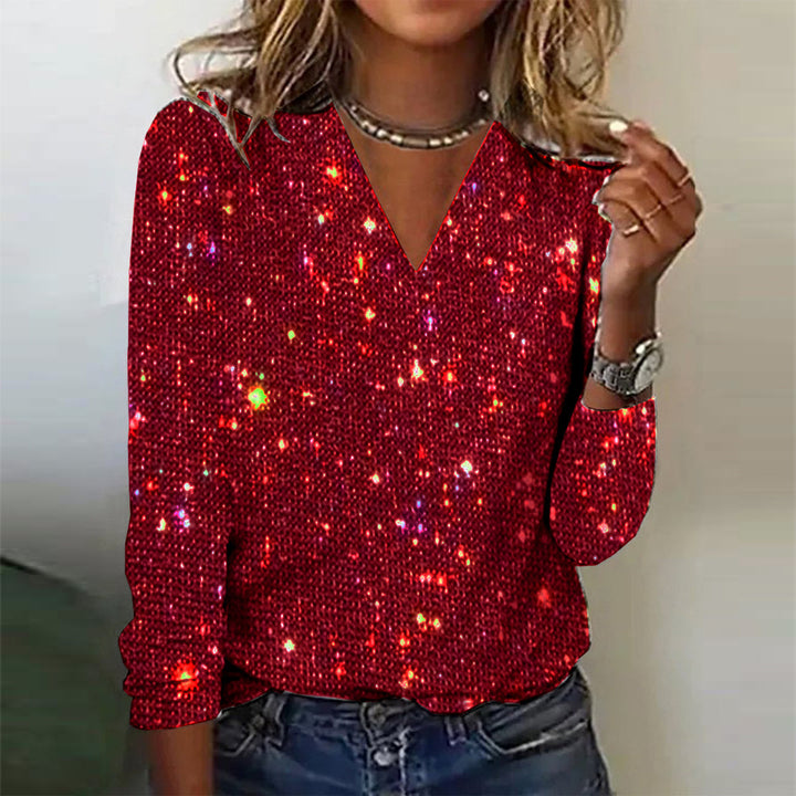 Glänzende Bluse mit langen Ärmeln und V-Ausschnitt für Damen und Herren