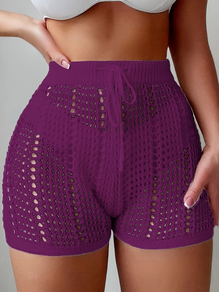 Ajour Kurze Hose mit hoher Taille für Damen, schicke und lässige Strandmode für Urlaub und Freizeit