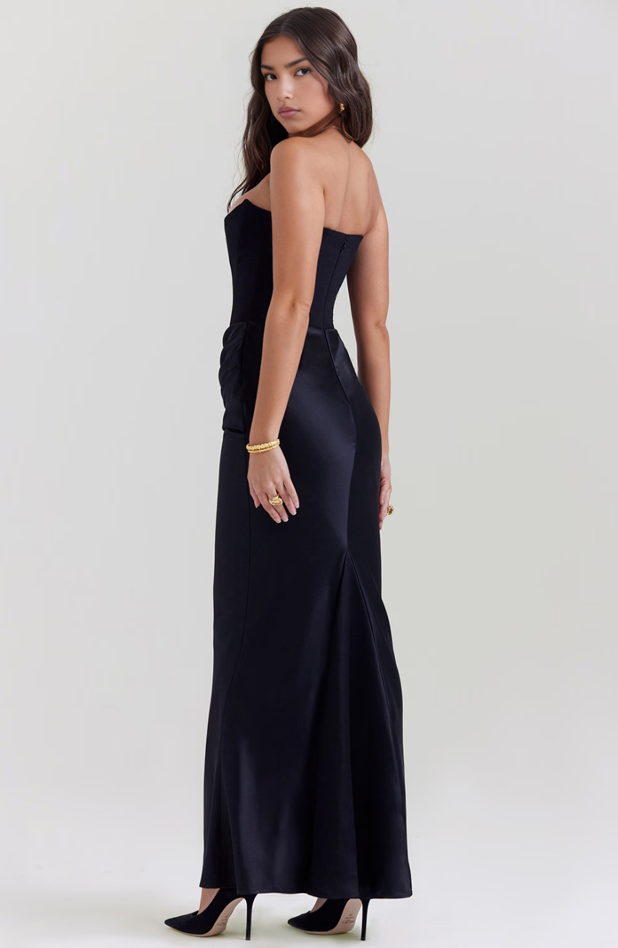Damen Strapless Korsett Bodycon Maxikleid