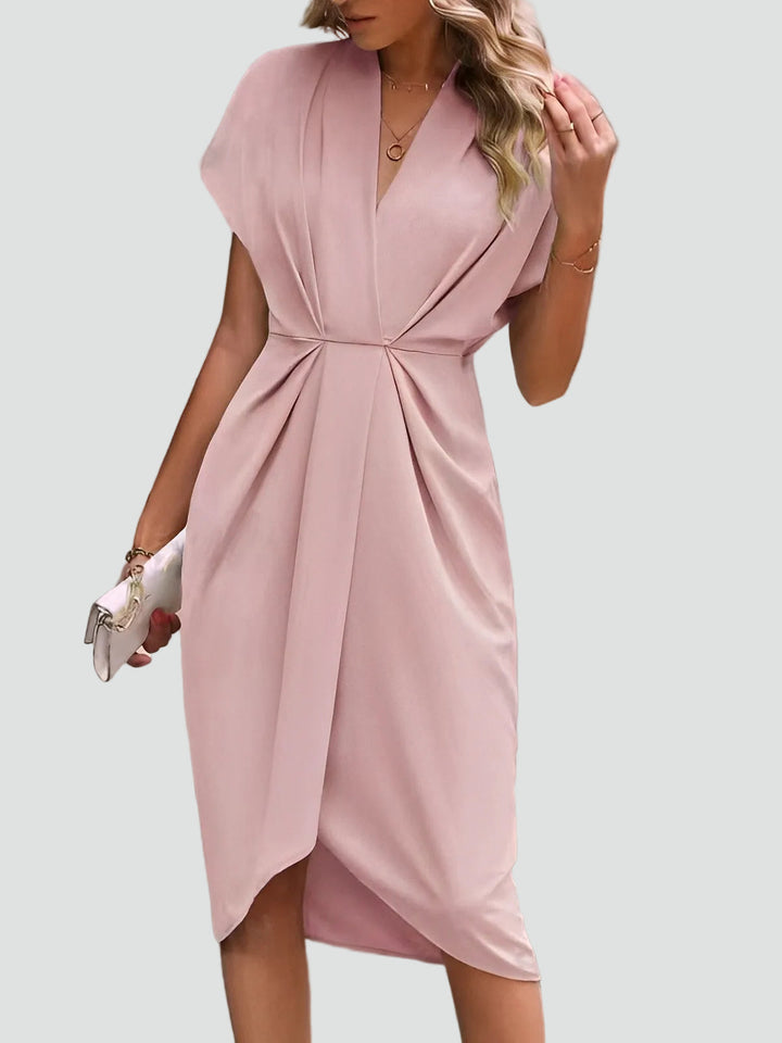 Wickelkleid Midi Damen mit V-Ausschnitt und Falten, Elegant und Weiblich für Cocktail und Dinner - Luciana Mazzini