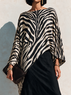 Damen Zebra-Print Asymmetrischer Saum Baumwoll-Mix Top