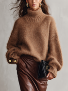 Damen Camel Mohair-Mix Langarm Rollkragenpullover