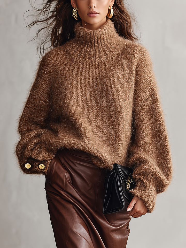 Damen Camel Mohair-Mix Langarm Rollkragenpullover