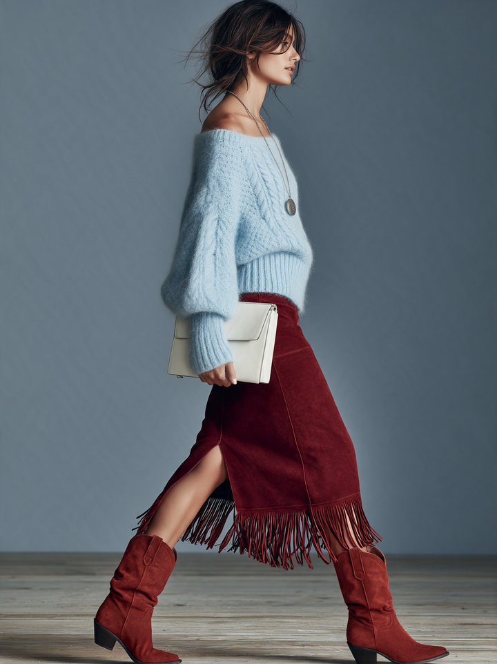 Damen Vintage Off-Shoulder Kabelstrickpullover