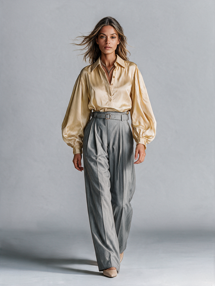 Damen Satin-Acetat Lanternenärmel Hemd