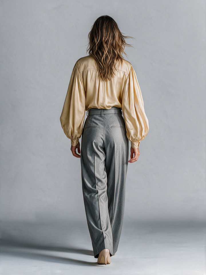 Damen Satin-Acetat Lanternenärmel Hemd