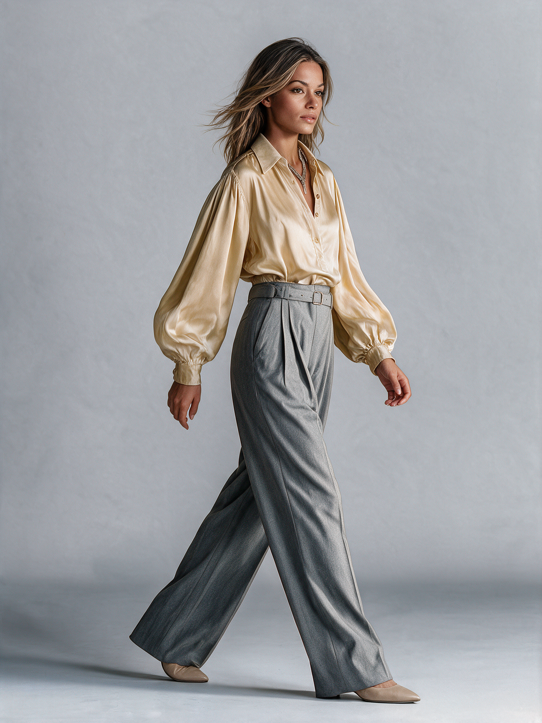 Damen Satin-Acetat Lanternenärmel Hemd