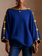 Damen Pullover mit Kontrastnähten und Knöpfen, lange Ärmel