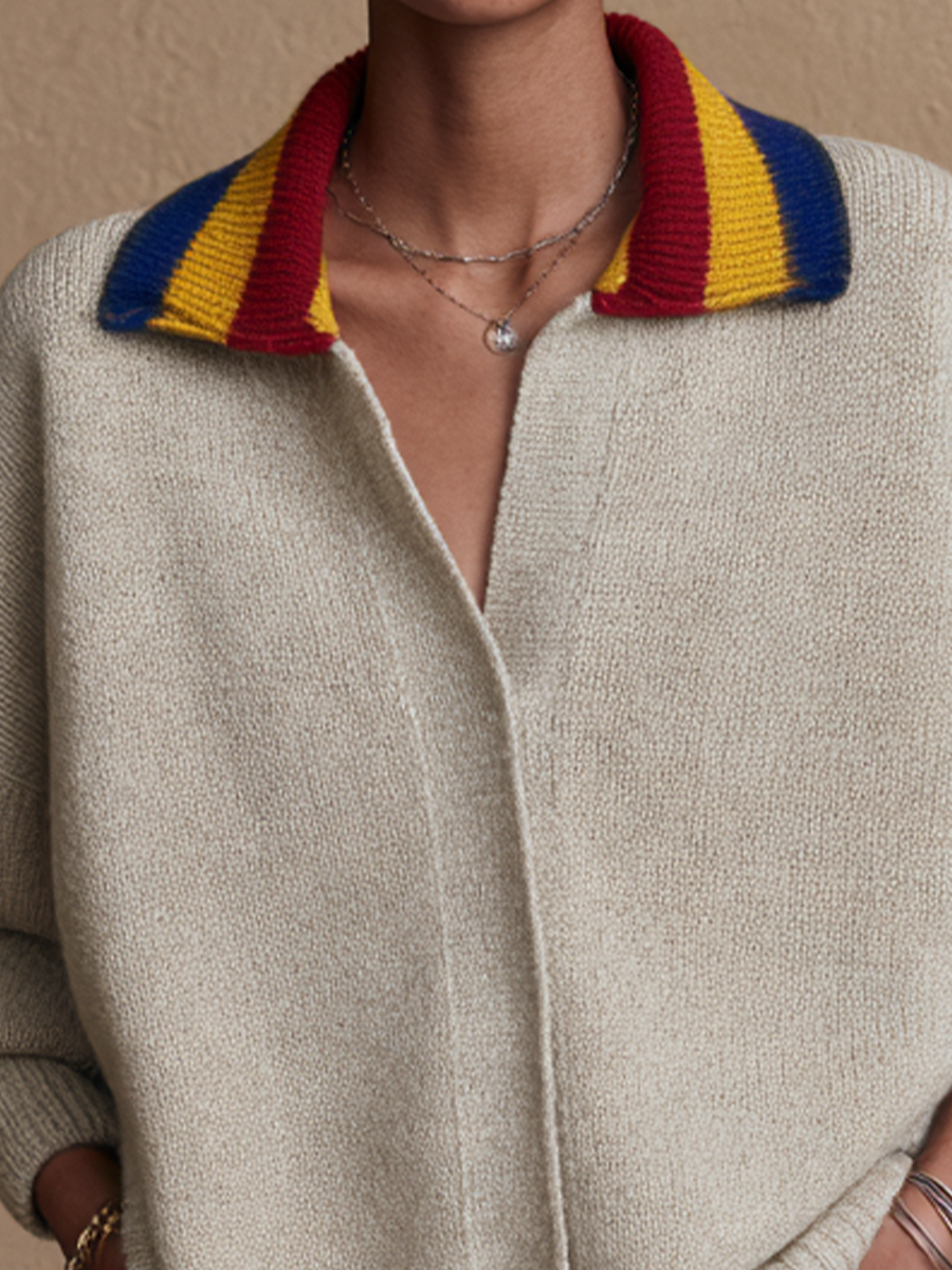 Damen Pullover mit kontrastierendem Streifenkragen