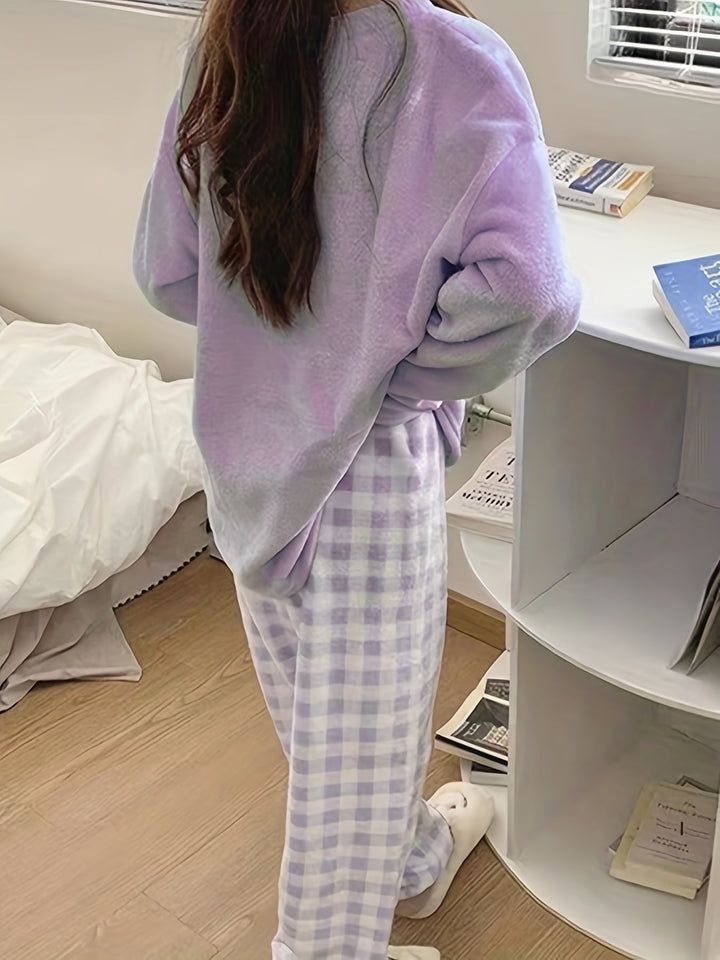 Lounge-Set Damen Zwei-Teilig Gemütliches Fleece Warm Pyjama Set Winter