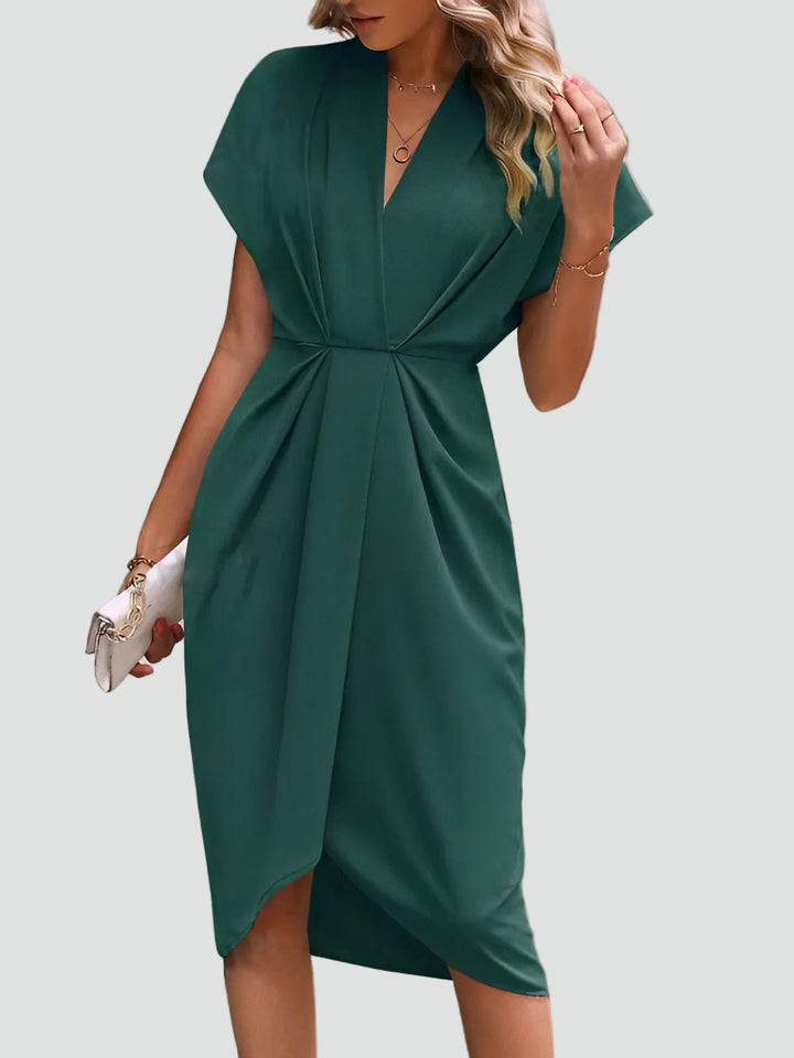 Wickelkleid Midi Damen mit V-Ausschnitt und Falten, Elegant und Weiblich für Cocktail und Dinner - Luciana Mazzini