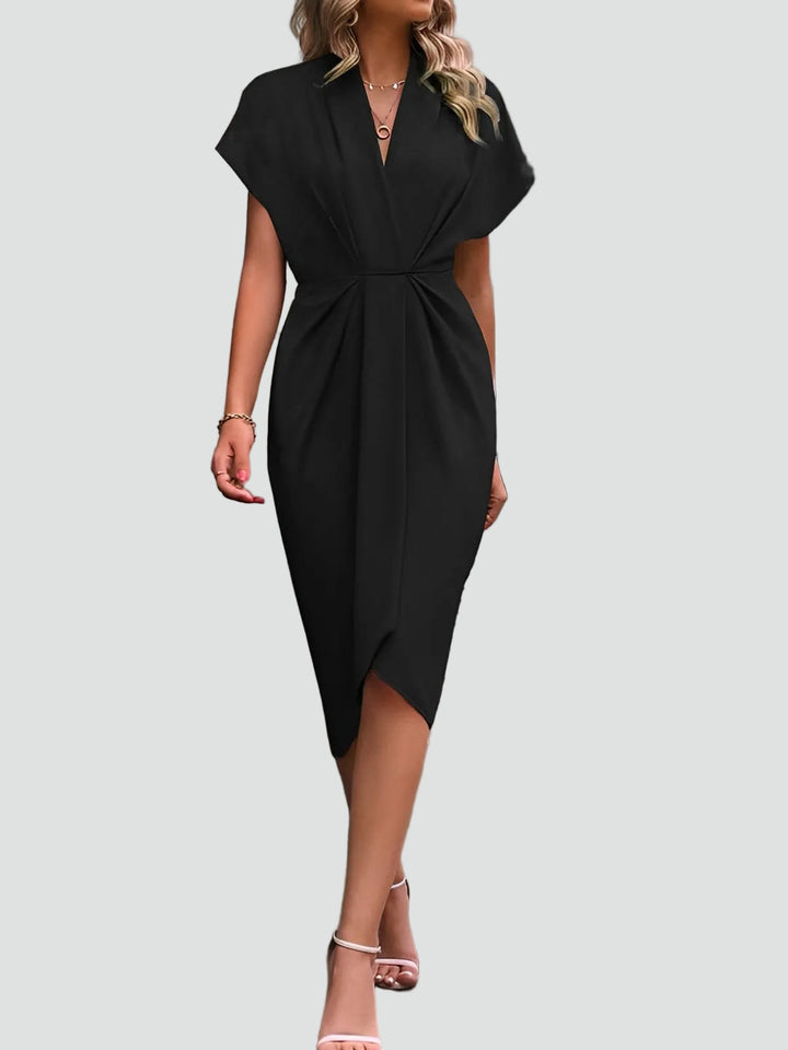 Wickelkleid Midi Damen mit V-Ausschnitt und Falten, Elegant und Weiblich für Cocktail und Dinner - Luciana Mazzini