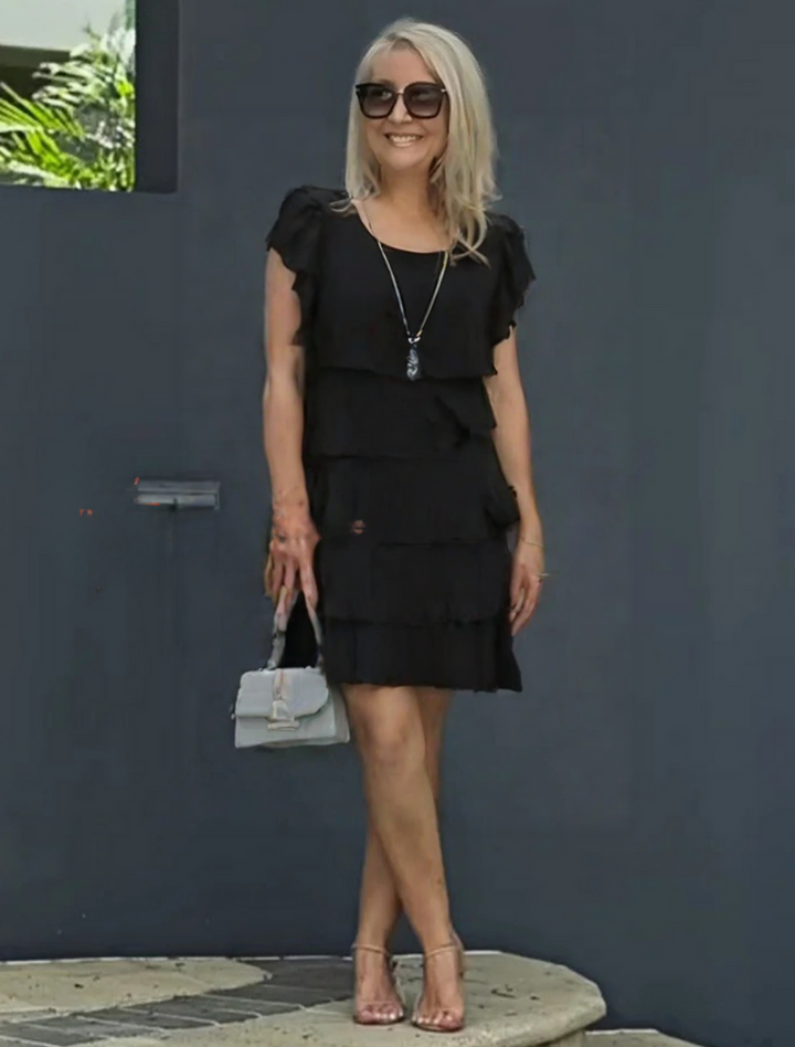 Damen Midi-Kleid mit kurzen Ärmeln in Schichten