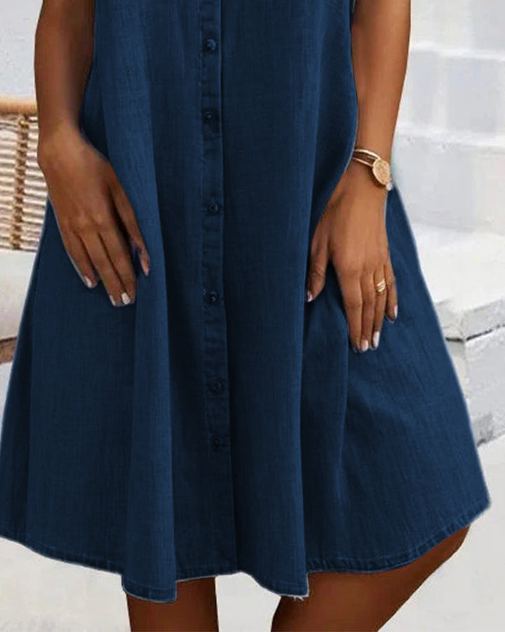 RIANNE - Elegantes Vintage-Kleid mit kurzen Ärmeln, Kragen und Knöpfen