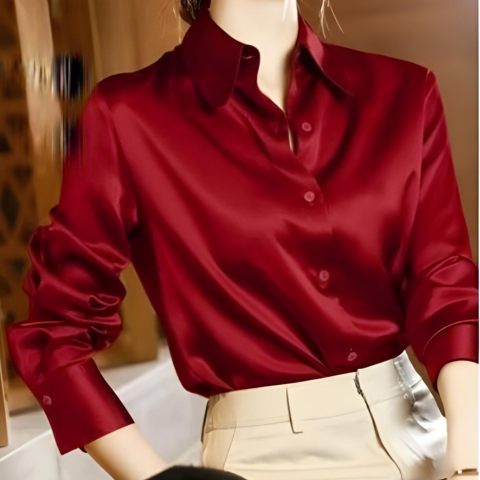 Elegantes Satin-Hemdblusenshirt für Damen | Lange Ärmel