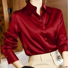 Elegantes Satin-Hemdblusenshirt für Damen | Lange Ärmel