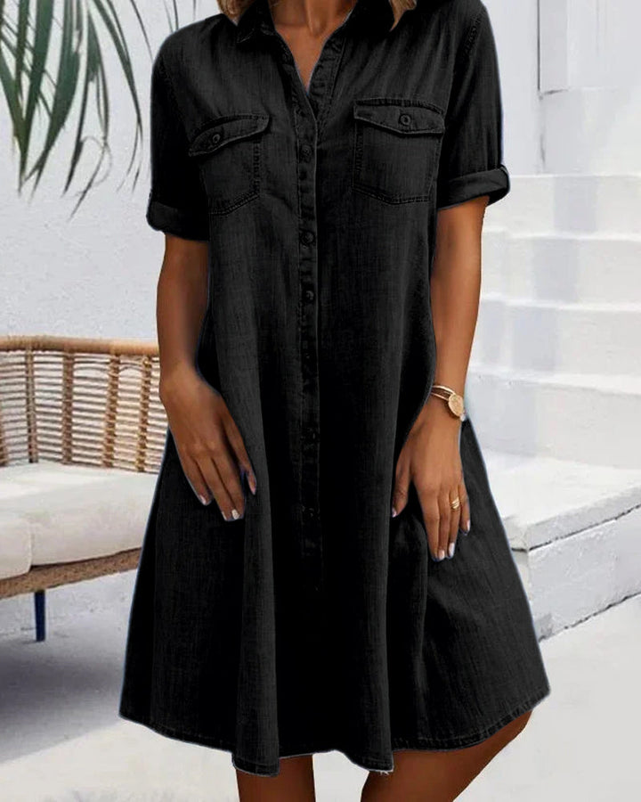 RIANNE - Elegantes Vintage-Kleid mit kurzen Ärmeln, Kragen und Knöpfen
