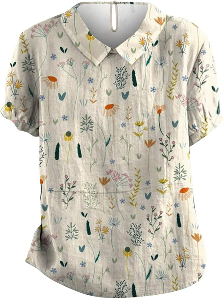 Damenbluse kurzärmelig mit Kragen und Blumenmuster
