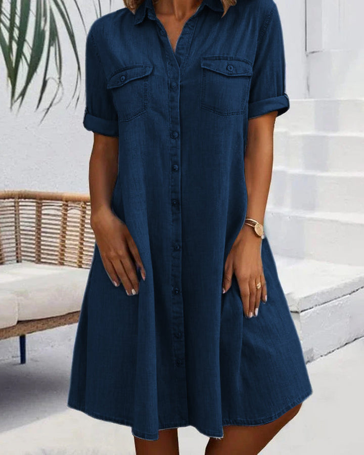 RIANNE - Elegantes Vintage-Kleid mit kurzen Ärmeln, Kragen und Knöpfen