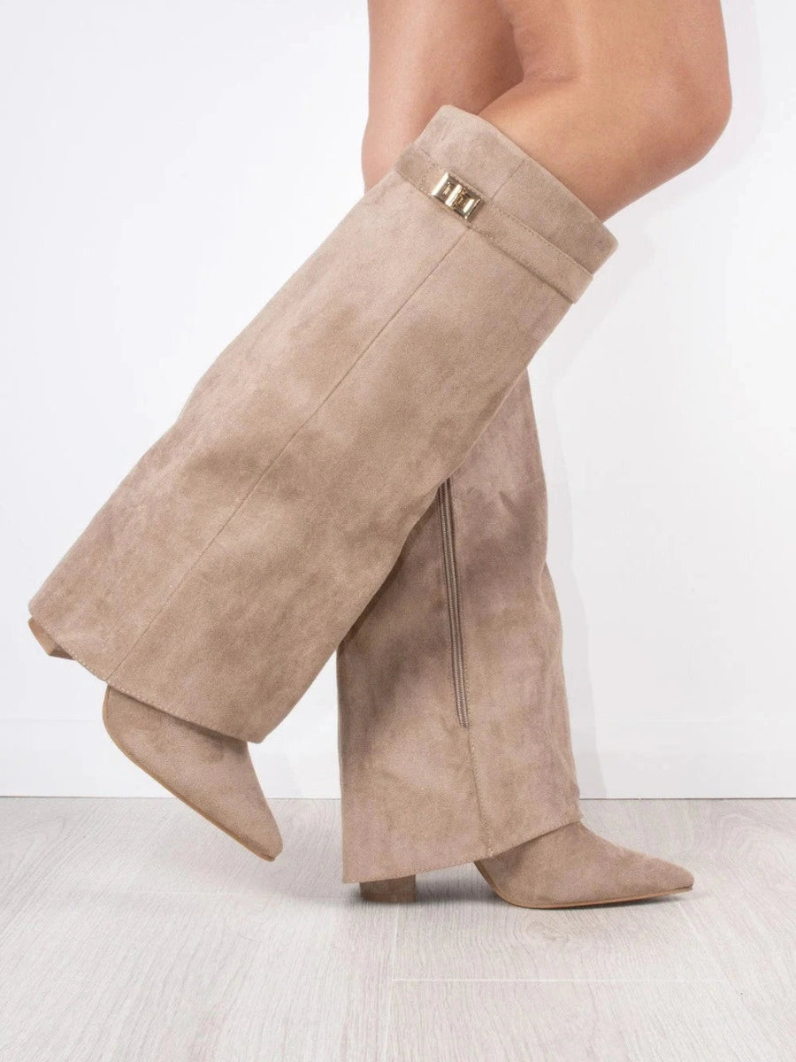 ALVINA | Luxuriöse Wildleder-Look Hohe Stiefel mit Goldakzent