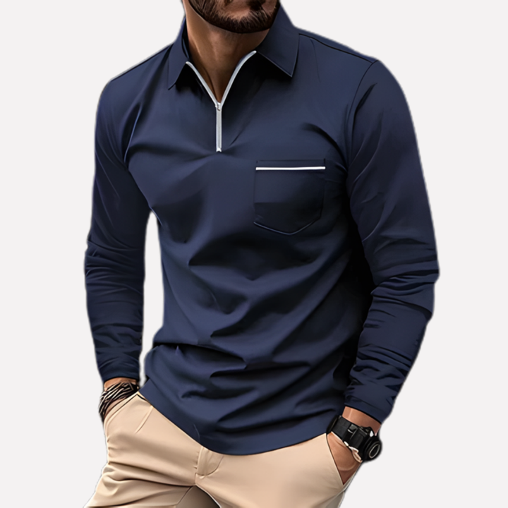 Herren Langarm-Polohemd mit Brusttasche