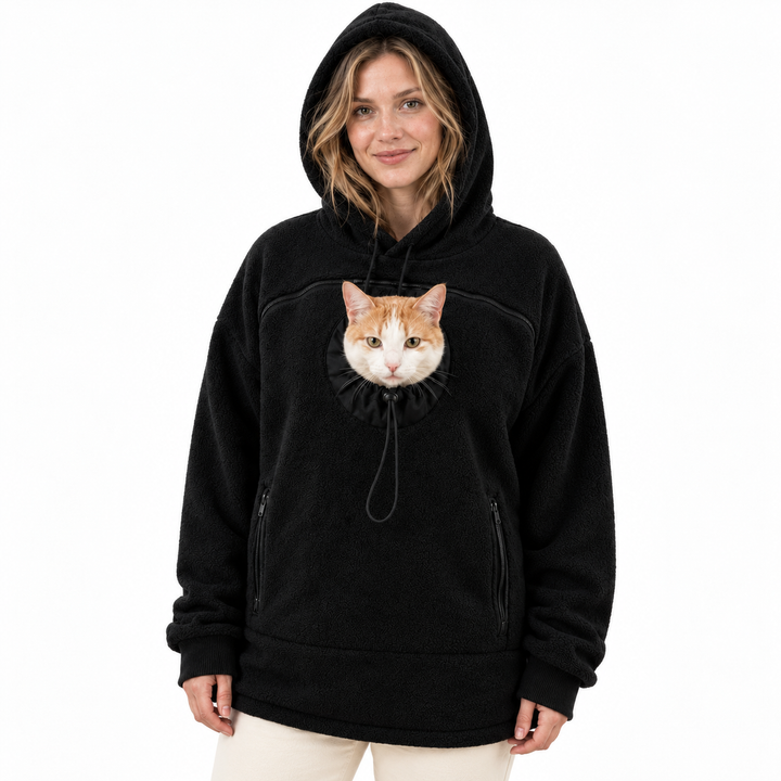 Corvina | Damen Sherpa Haustier Trage Hoodie mit Ausguck-Tasche