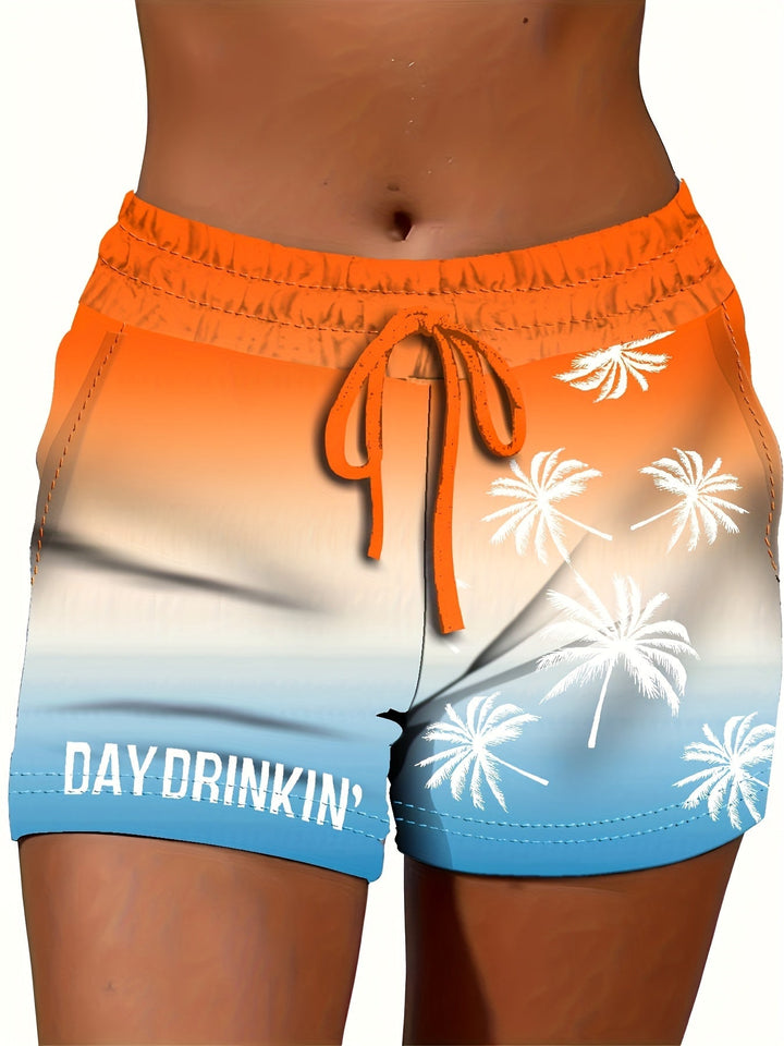 Damen Sommer Relaxpullover mit Palmenprint und Aufschrift "DAY DRINKIN&