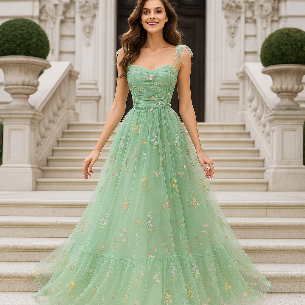 Suzy - Damen Tüllkleid mit Blumenstickerei für den Jahresabschlussball