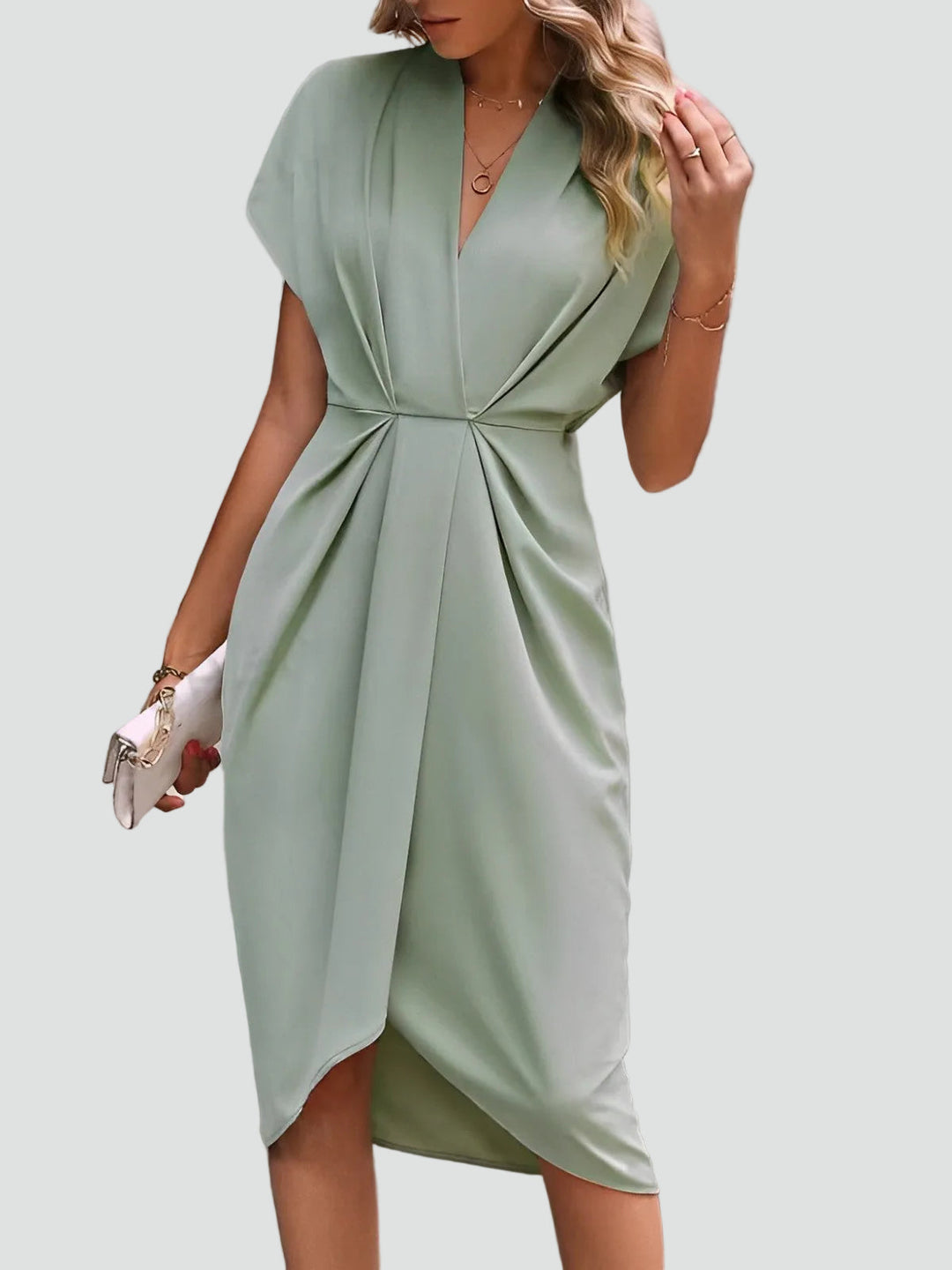 Wickelkleid Midi Damen mit V-Ausschnitt und Falten, Elegant und Weiblich für Cocktail und Dinner - Luciana Mazzini