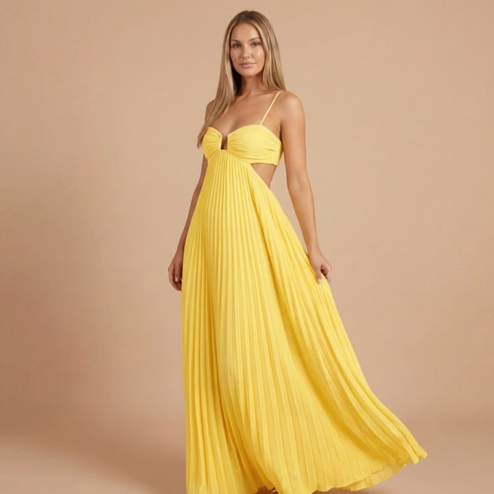 Nancy - Faltenrock Halter Cut-Out Maxikleid