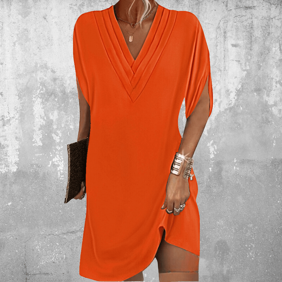 ANELIA - Elegantes Kleid mit halben Ärmeln und V-Ausschnitt