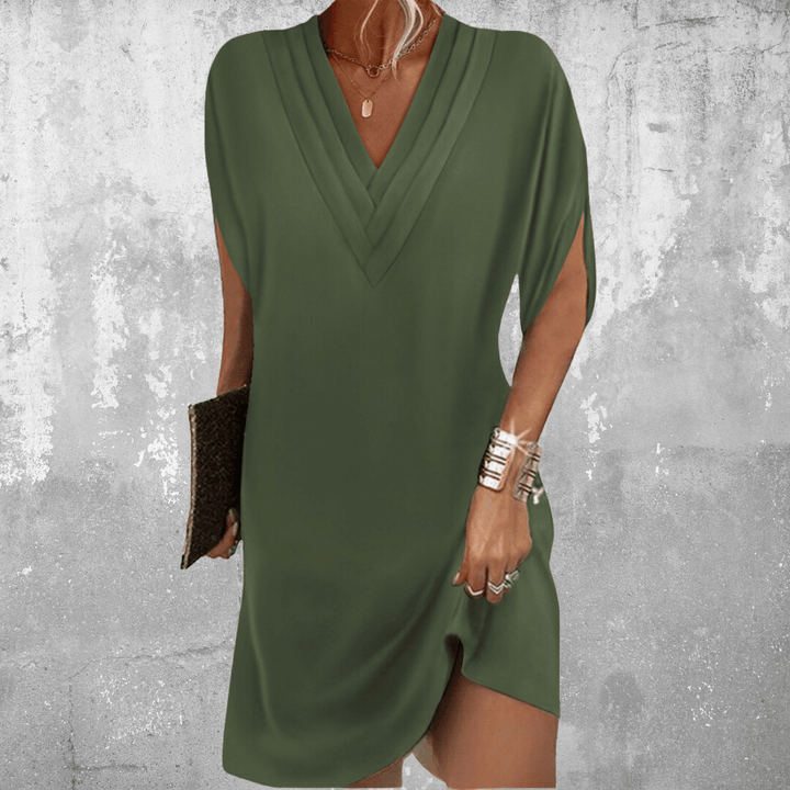 ANELIA - Elegantes Kleid mit halben Ärmeln und V-Ausschnitt