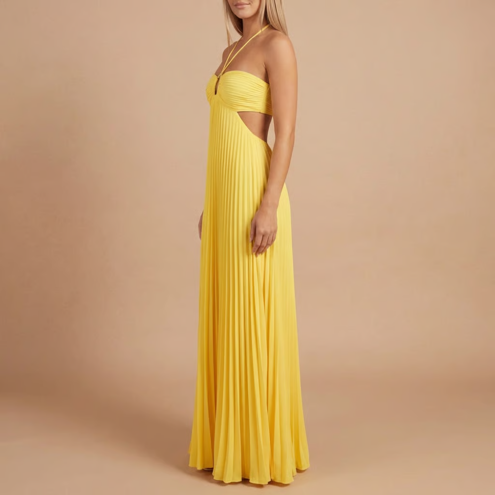 Nancy - Faltenrock Halter Cut-Out Maxikleid